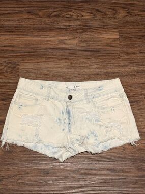 2.1 Denim White Tie-Dye Distressed Cutoff Shorts